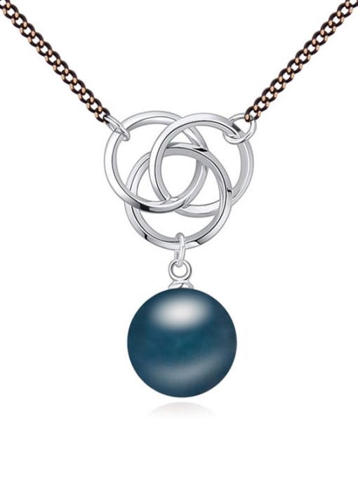 Deep Blue Fashion Double Color Plated Imitation Pearl Alloy Necklace