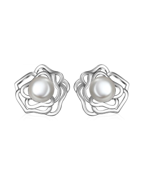 AI Fei Er Fashion Rosary Flower Imitation Pearl Stud Earrings 0