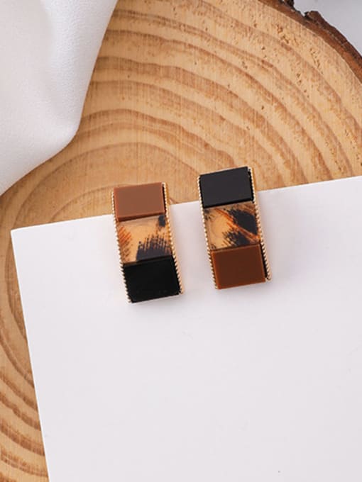 C square Alloy With Rose Gold Plated Punk Geometric Leopard Stud Earrings