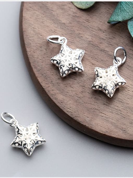 FAN 925 Sterling Silver With Silver Plated Fashion Hollow Pentagram star Charms 1