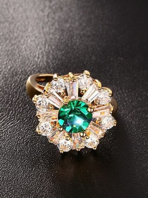 CONG Fashionable Green Flower Shaped Zircon Copper Ring 1