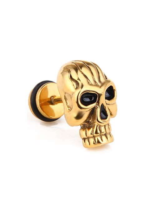 Golden Stainless Steel With Gold Plated Personality Skull Stud Earrings