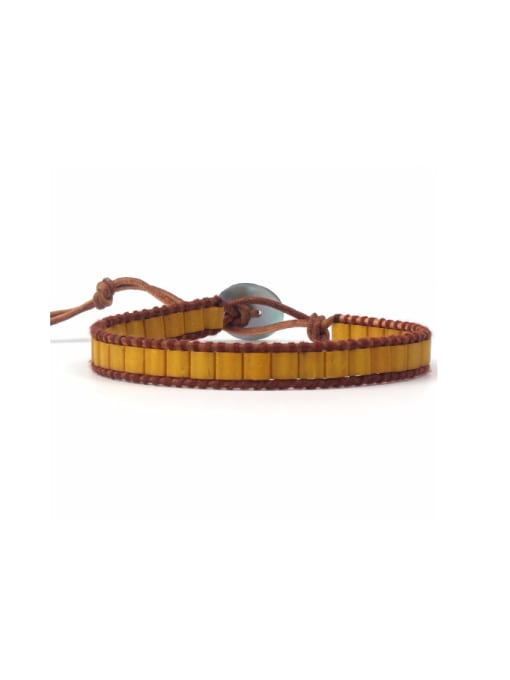 handmade Rectangle Natural Stones Woven Leather Fashion Bracelet 3