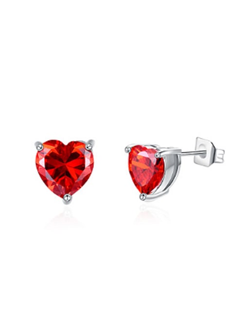 platinum red Simple Heart shaped Zircon Stud Earrings