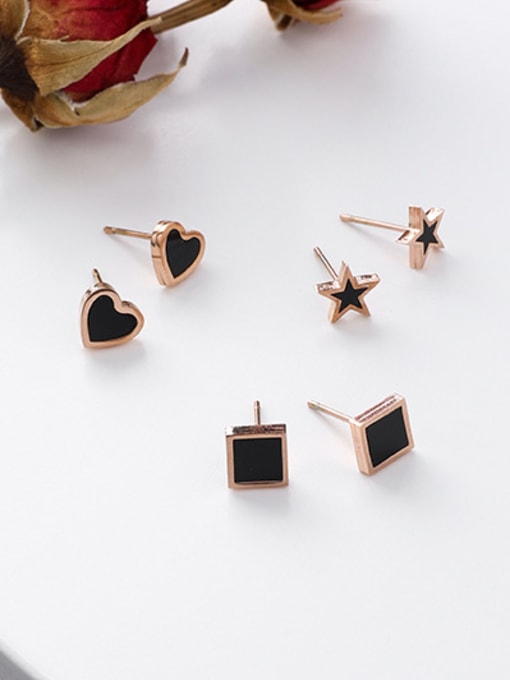 C Love Square Stainless Steel With Rose Gold Plated Cute Heart Stud Earrings