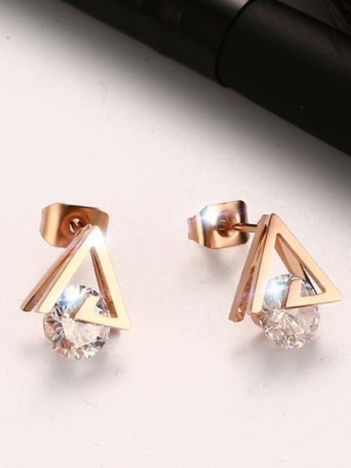 Rose Gold Trendy Rose Gold Plated Triangle Shaped Zircon Stud Earrings