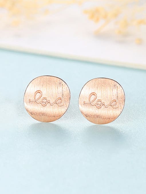 Rose 925 Sterling Silver With Glossy  Simplistic Round  letters "love"Stud Earrings