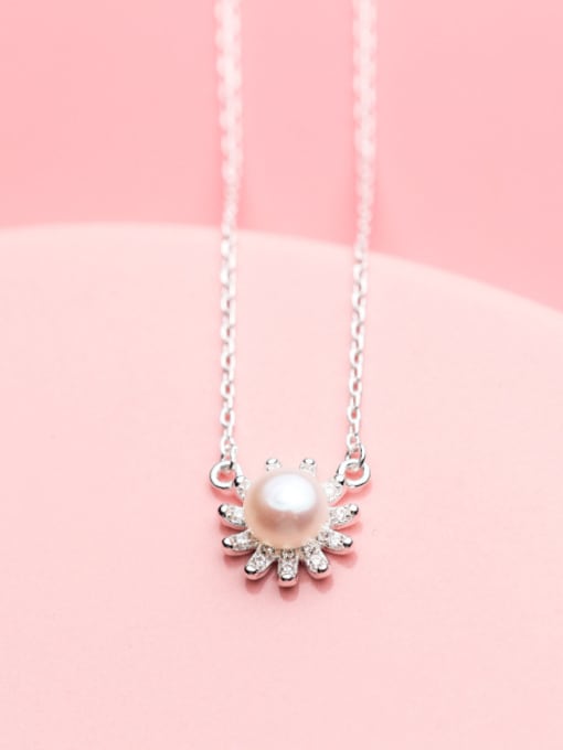 Rosh Temperament Flower Shaped Artificial Pearl S925 Silver Necklace 1