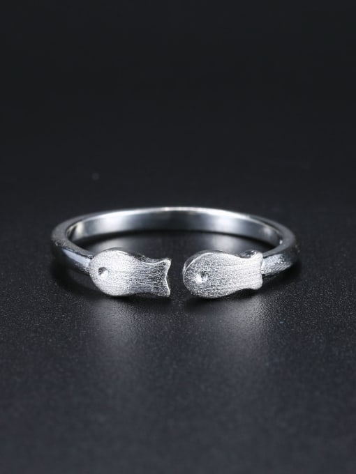 ZK Simple Double Tiny Fish 925 Sterling Silver Opening Ring 0