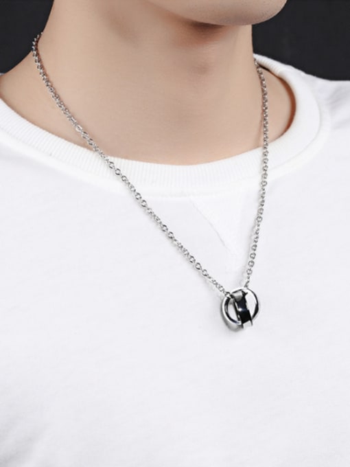 Open Sky Fashion Double Rings Pendant Titanium Necklace 1