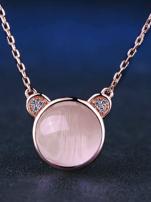 ZK Lovely Bear-shape Pink Crystal Women Necklace 1