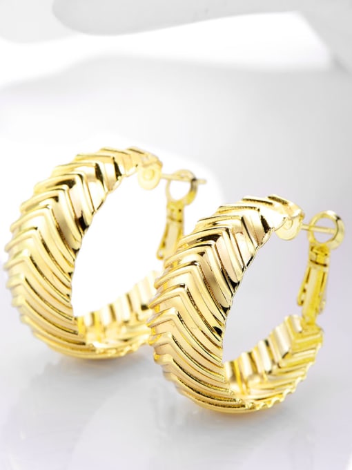 Golden Creative 18K Gold Plated Round Shaped Lines Earrings