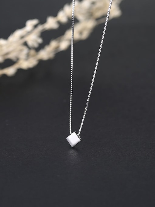 One Silver White Square Necklace 1