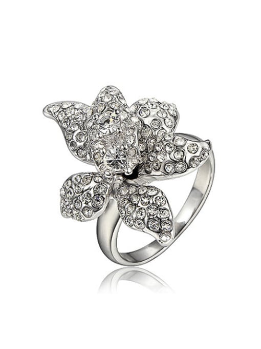 SANTIAGO Exquisite 18K Platinum Plated Flower Shaped Zircon Ring 0