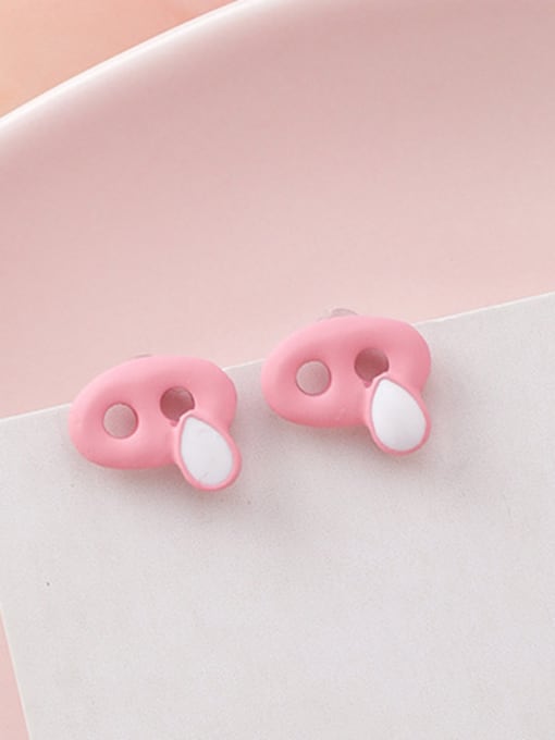 B Pink White Alloy With Rose Gold Plated Cute Pig Nose Stud Earrings