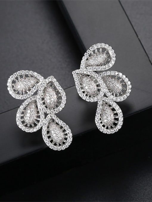 Platinum Fashion feather AAA Zircon Earrings
