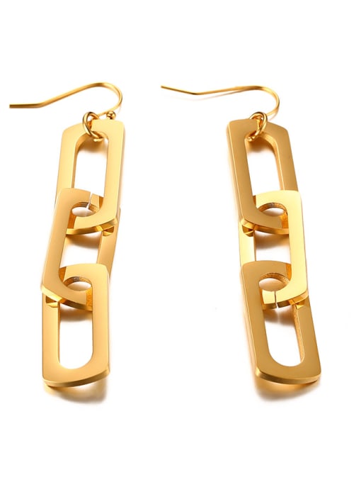 CONG Elegant Gold Plated Square Shaped Titanium Drop Earrings 2