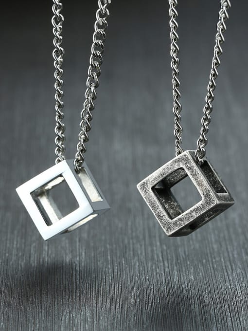 CONG Stainless Steel With Platinum Plated Simplistic Hollow Square Necklaces 3
