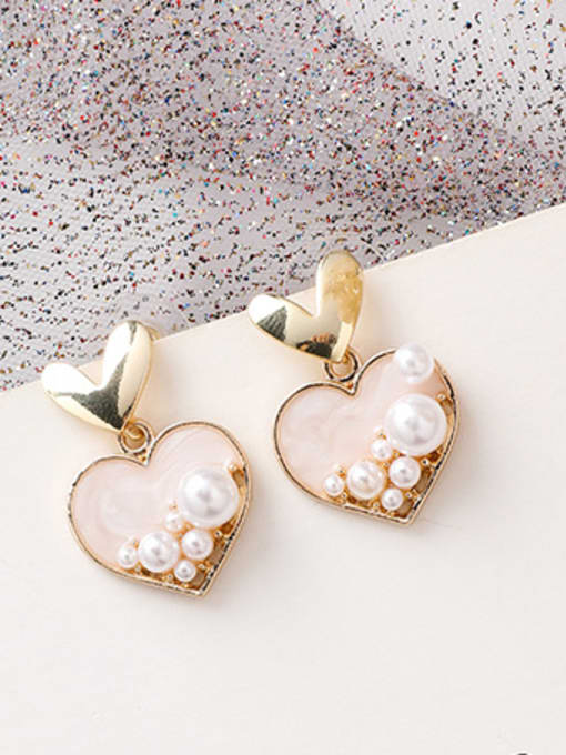 A rice white Alloy With  Artificial Pearl  Fashion Candy Colors Heart Stud Earrings