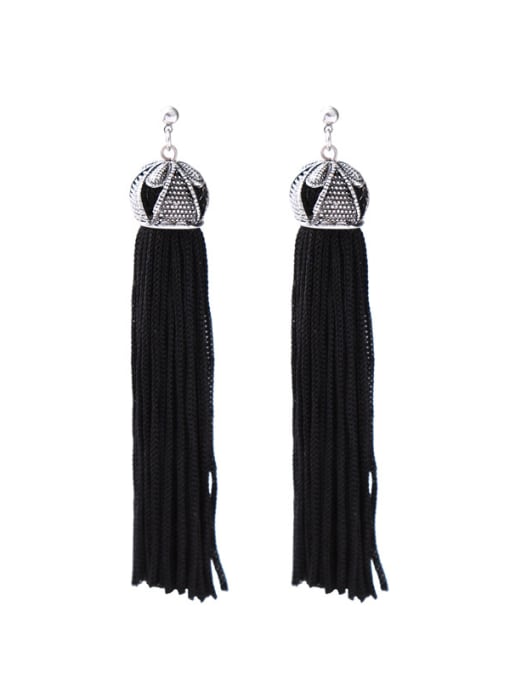 Black -2 Elegant Long Tassel Temperament Fashion Drop Earrings