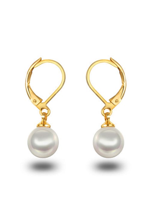 Gold Fresh Korean Style Artificial Pearl Drop Earrings