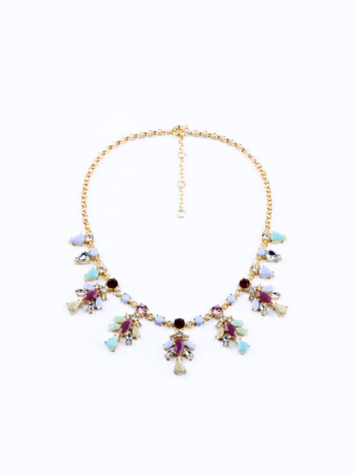 KM Alloy Gold Plated Rhinestones Flower Necklace