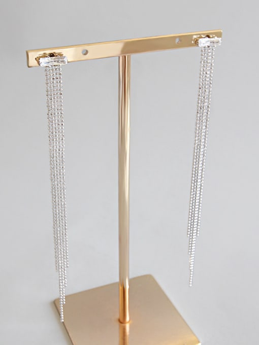 DAKA Sterling Silver temperament and square zircon long earrings 0