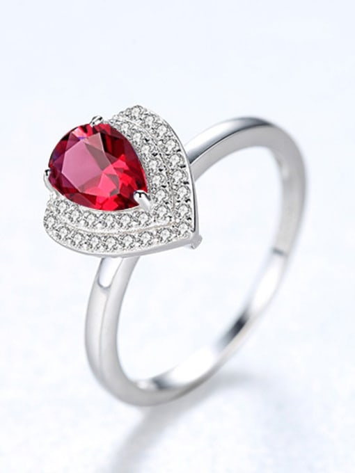 Red 925 Sterling Silver With  Cubic Zirconia  Delicate Heart Band Rings