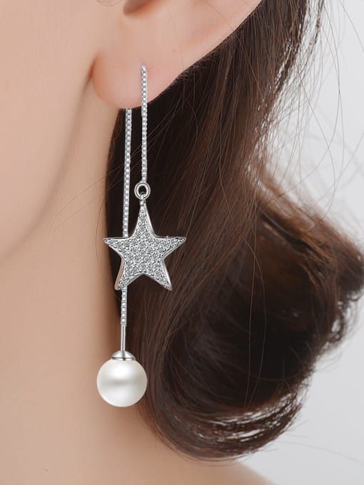 AI Fei Er Fashion Shiny Star Imitation Pearl Line Earrings 1