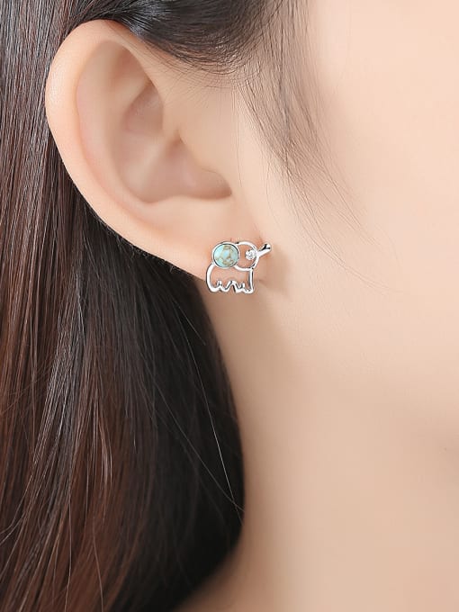 CCUI 925 Sterling Silver WithTurquoise Cute Animal Elephant Stud Earrings 1