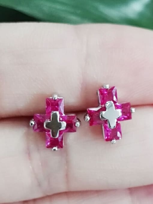 Red Ruby Cross Religious jewelry Anti-allergic stud Earring