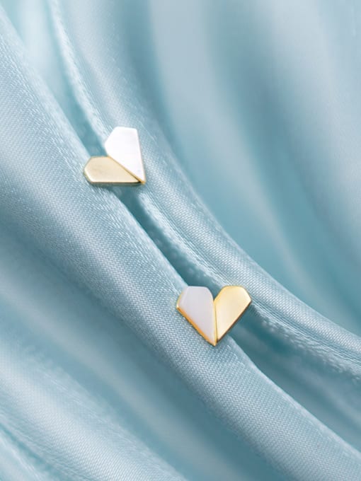Rosh 925 Sterling Silver With Gold Plated Cute Heart Stud Earrings