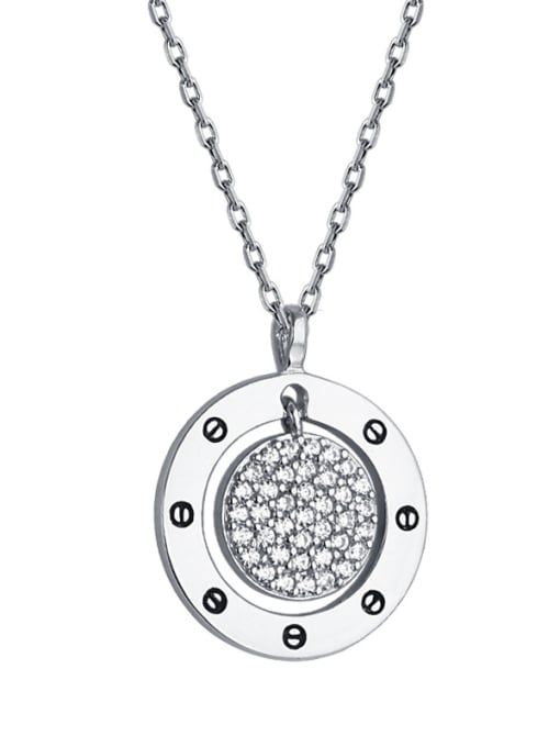 Dan 925 Sterling Silver With  Cubic Zirconia Personality Concentric round  Necklaces