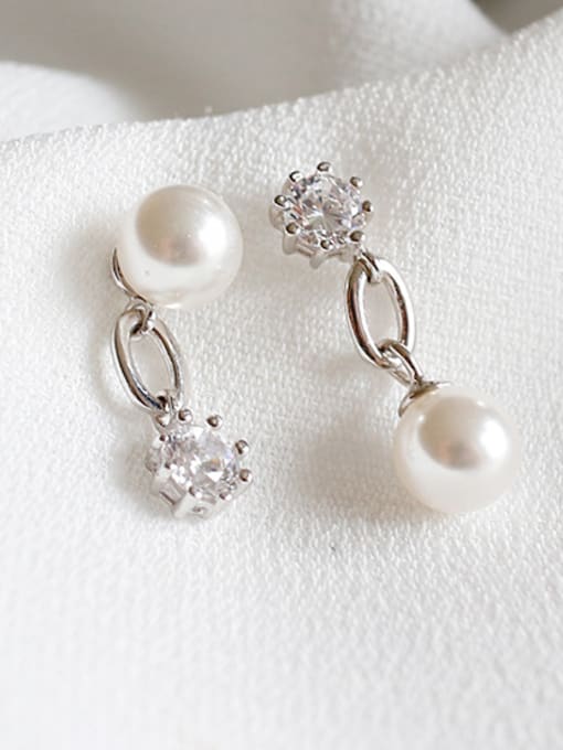 DAKA Sterling silver Austrian pearl zircon asymmetrical earrings 0