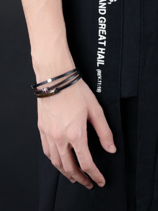 Open Sky Fashion Multi-color Artificial Leather Titanium Men Bracelet 1