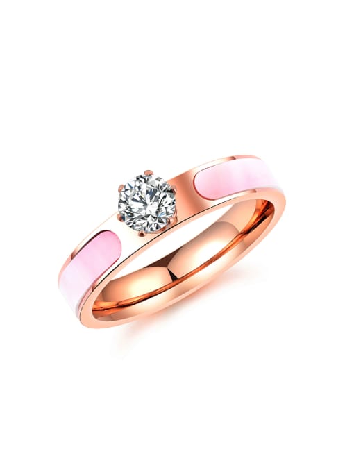 Open Sky Fashion Rose Gold Plated Cubic Zircon Titanium Ring 0
