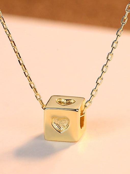 gold 925 Sterling Silver With Glossy Simplistic Square heart Necklaces
