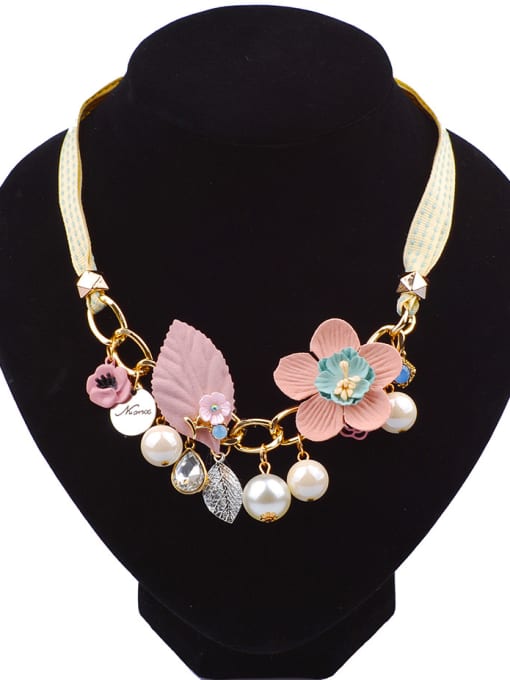 Yellow Exquisite Elegant Cloth Flower Resin Beads Alloy Necklace