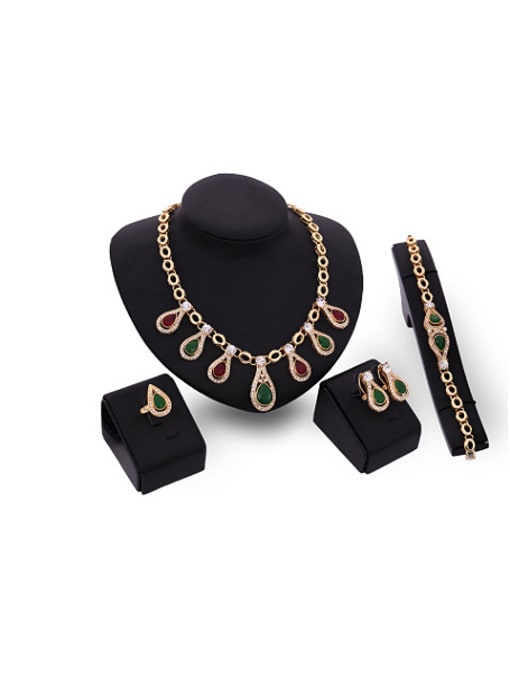 BESTIE Alloy Imitation-gold Plated Vintage style Artificial Water Drop shaped Stones Four Pieces Jewelry Set 0