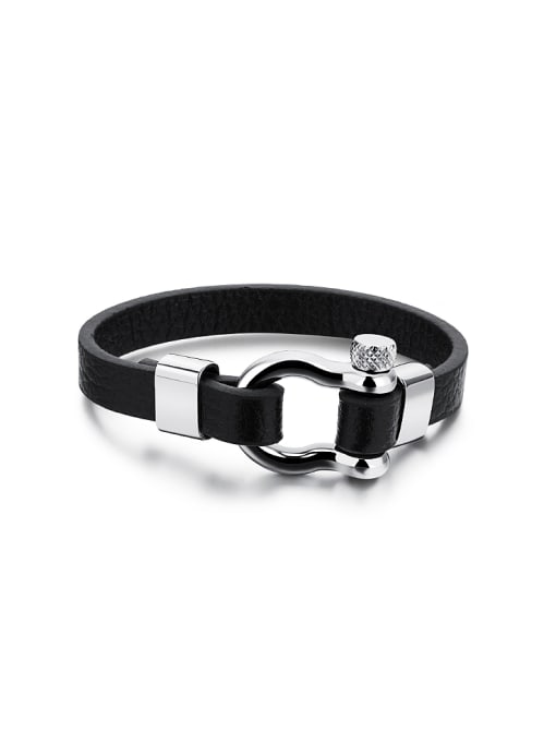 Open Sky Simple Titanium Artificial Leather Men Bracelet