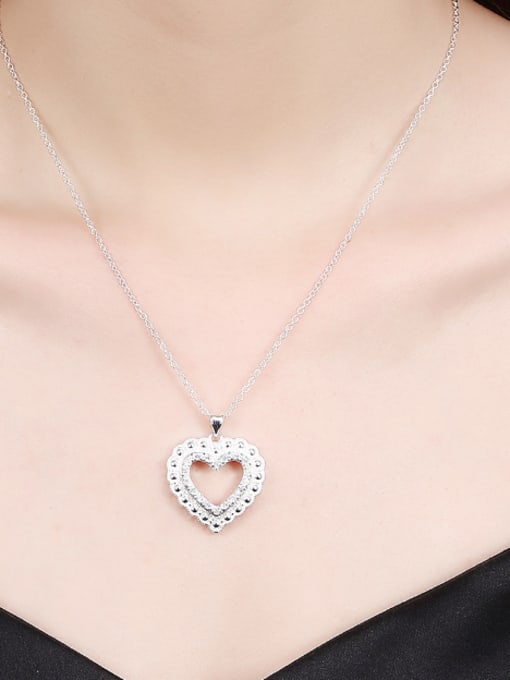 OUXI Simple Hollow Heart-shaped Rhinestones Necklace 1