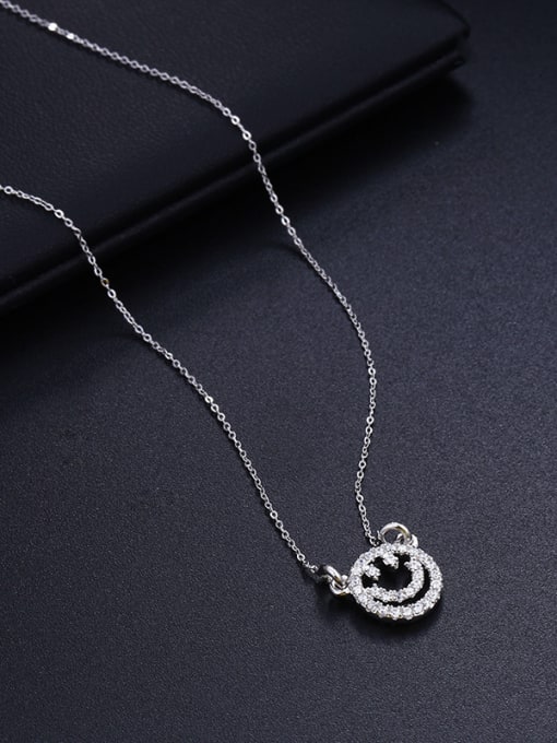 XP Copper Alloy White Gold Plated Simple style Smiling Face Zircon Necklace