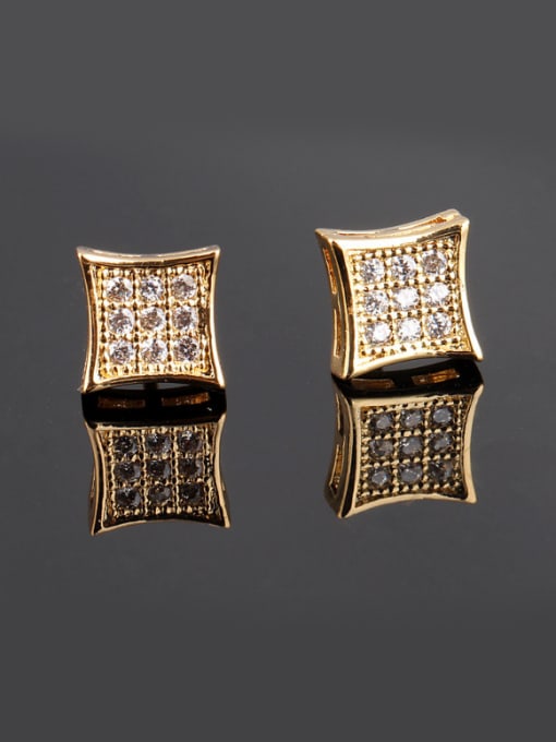 Qing Xing Square Mmicro Insert AAA Small Zircon 18K Real Gold Anti Allergy stud Earring 0