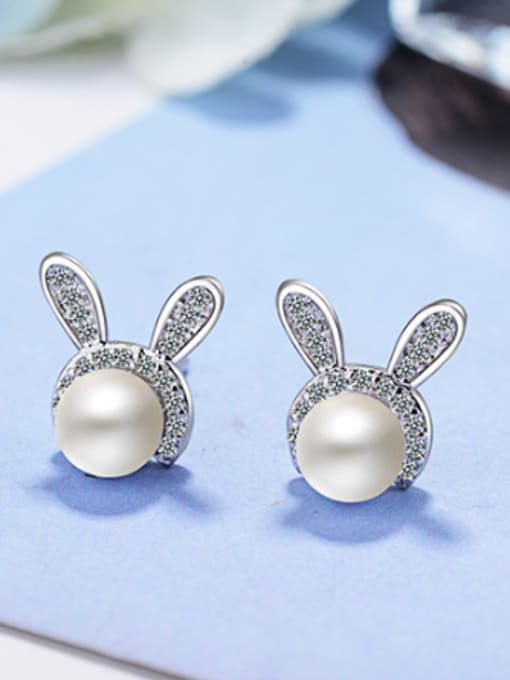 AI Fei Er Personalized Little Bunny Imitation Pearl Stud Earrings 2