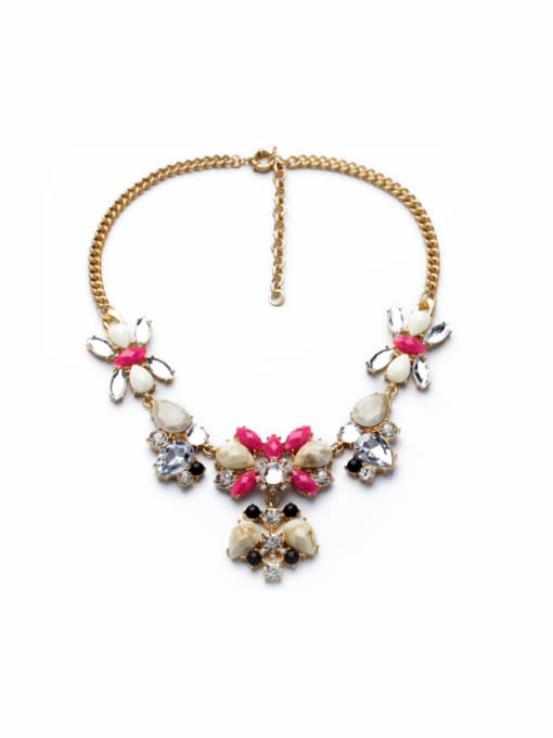 rose red Fashion Flowers-Shaped Alloy Sweater Necklace