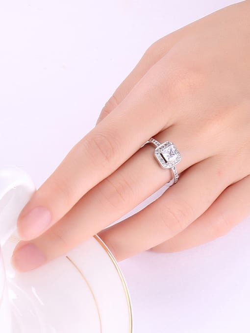 CONG All-match Platinum Plated Square Shaped Zircon Copper Ring 1