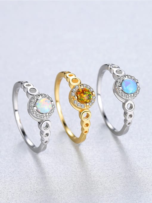 CCUI 925 Sterling Silver With Opal  Simplistic Round Band Rings 2