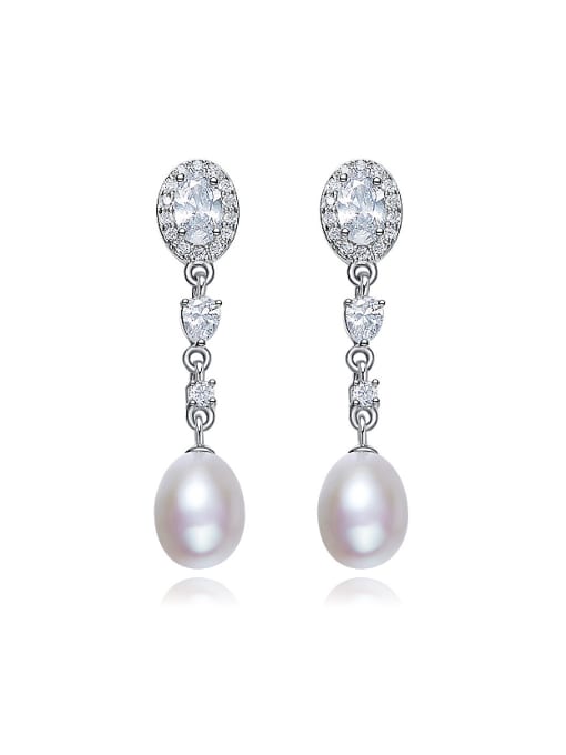 CEIDAI Fashion Freshwater Pearl Zircon Silver Stud Earrings 0
