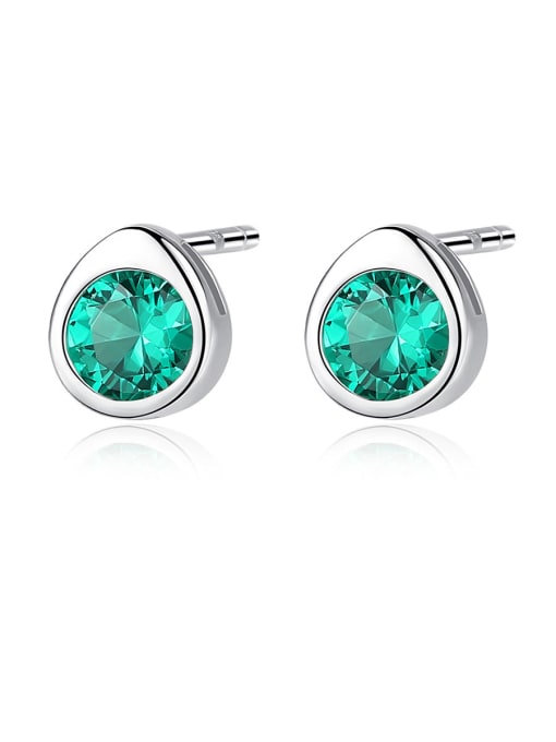 green 925 Sterling Silver With Cubic Zirconia Cute Round Stud Earrings