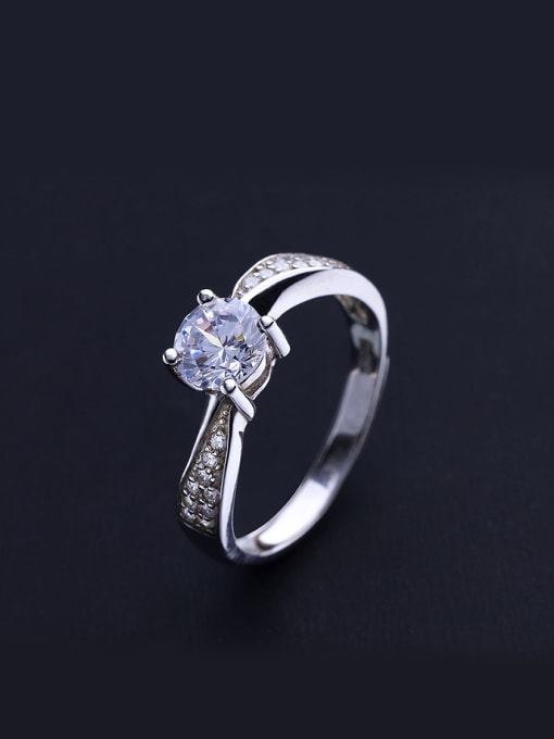 One Silver Women Trendy Geometric Zircon Ring